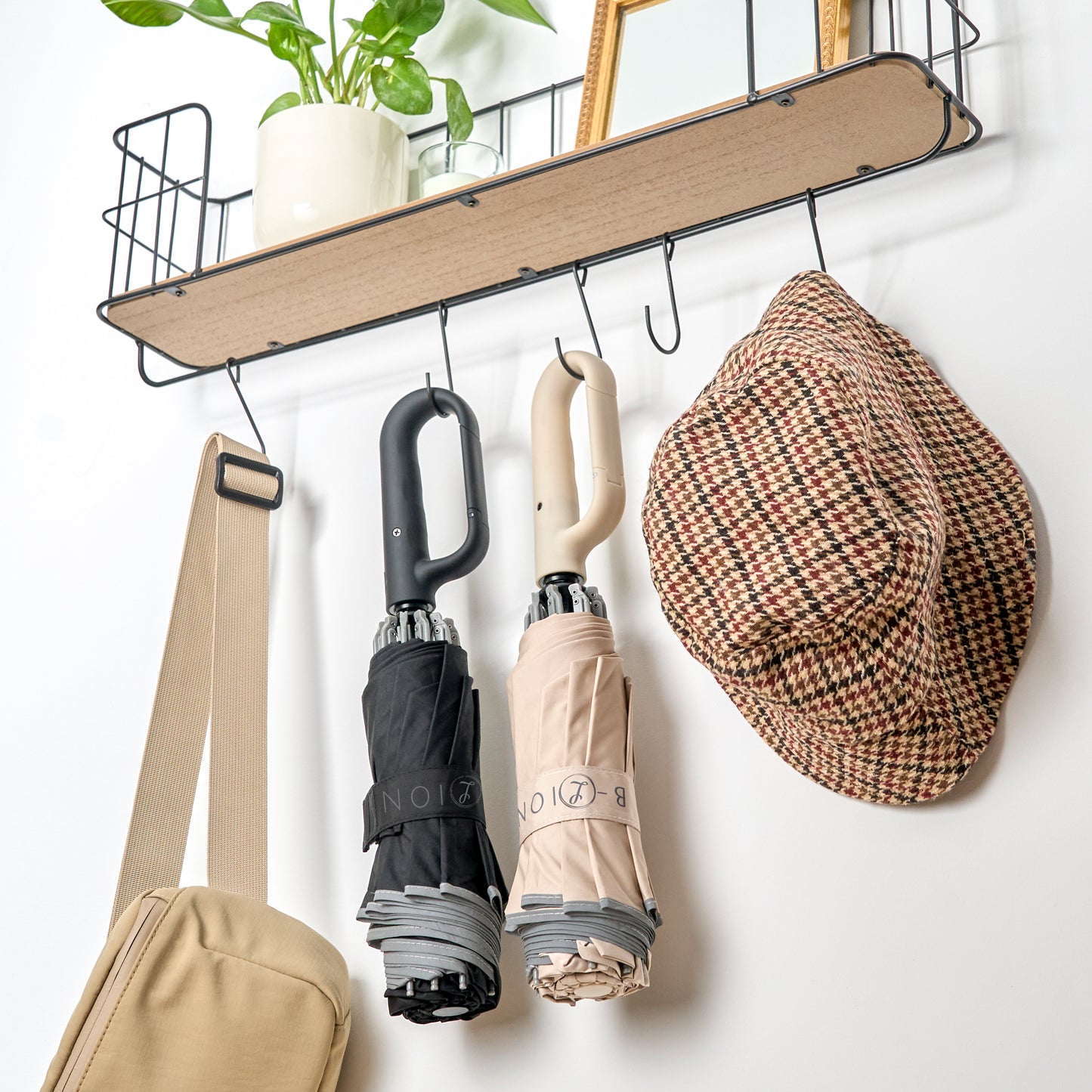 B-LION Paraguas Plegable Invertido con 10 Varillas Reforzadas, Banda Reflectante, Apertura y Cierre Automático, Antiviento y Mango con Hebilla – Fácil de Llevar para Hombre y Mujer