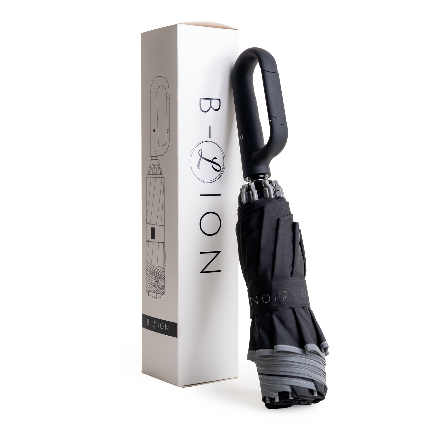 B-LION Paraguas Plegable Invertido con 10 Varillas Reforzadas, Banda Reflectante, Apertura y Cierre Automático, Antiviento y Mango con Hebilla – Fácil de Llevar para Hombre y Mujer